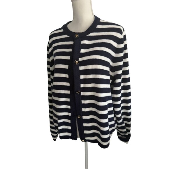 J CREW Knit Navy Blue White Striped Cardigan Size XXL - Picture 4 of 8